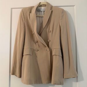 Zara Women's Beige Double-Breasted Blazer